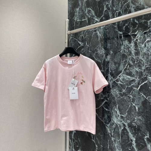 Dior Romantic Floral Embroidery Short-Sleeve T-Shirt