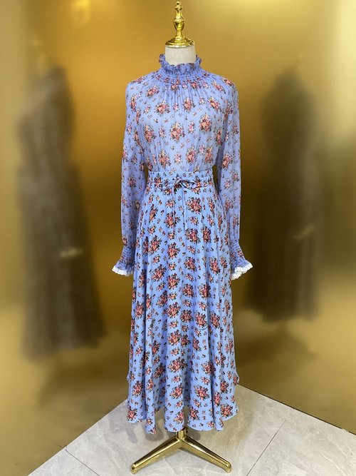 Dolce & Gabbana Blue Base Multicolor Floral Silk Long Sleeve Shirt with Distinctive Rolled Edges