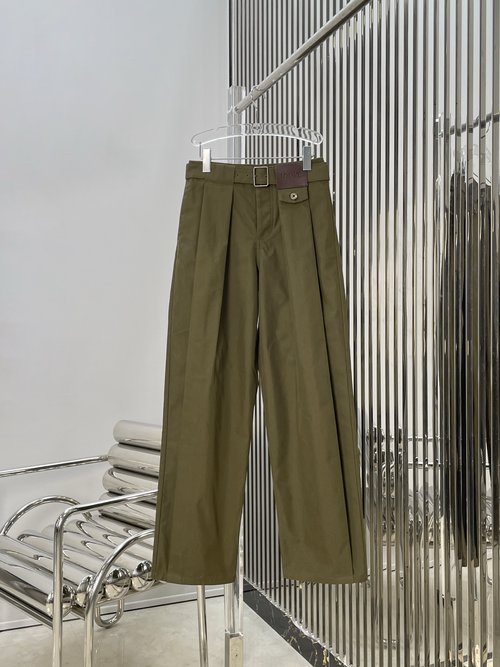 Loewe Military Green Leather Badge Work Pants