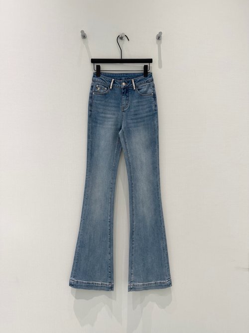 Chanel High-waisted Distressed Micro-flare Jeans with Metal Decor