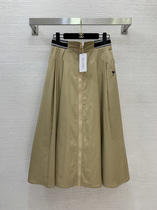 Dior Classic CD Embroidered Logo Zippered Midi Skirt