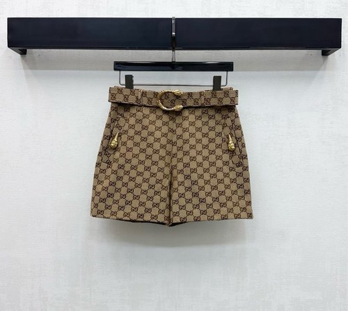 Gucci Double-G Jacquard Belted Shorts with Symmetrical Pockets