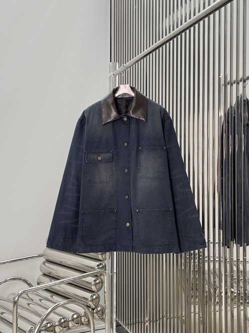 Prada Latest Washed Waxed Leather Lapel Work Jacket