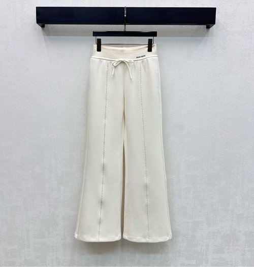 Miu Miu Comfortable Drawstring Straight-Leg Trousers with Logo
