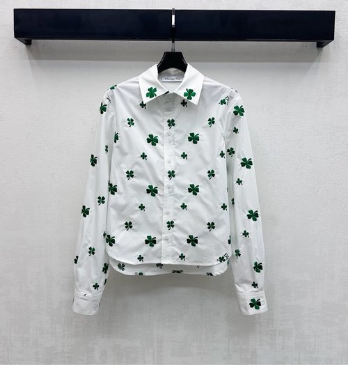 Dior Embroidered Clover Pattern Open - Flap Long - Sleeve Shirt