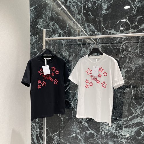 Dior Red Star Embroidered T-Shirt with Logo, Advanced Trend
