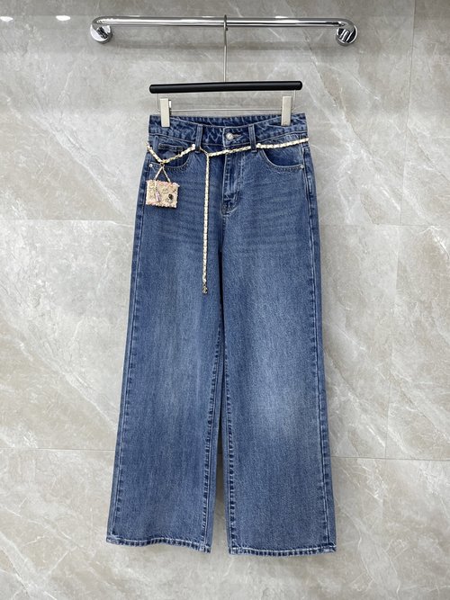 Chanel Chanel-Style Checked Wide-Leg Jeans with Vintage Appeal
