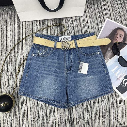 Loewe Denim Shorts with Studded Embroidery Logo