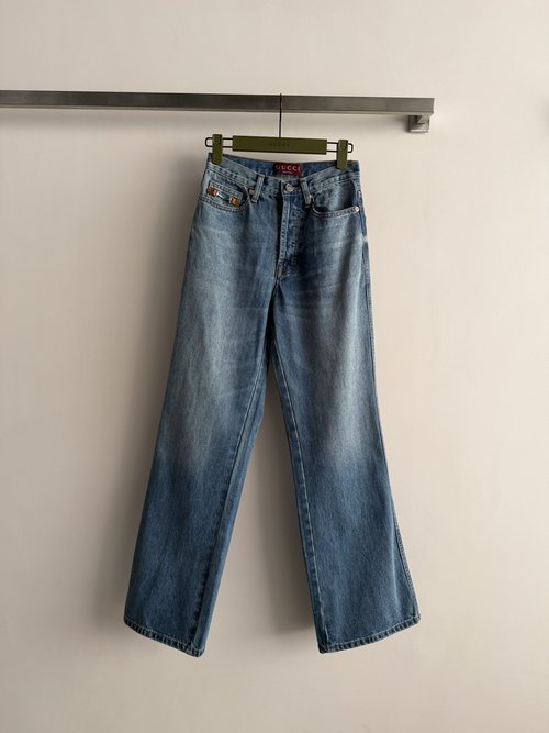Gucci Vintage-Washed Denim Jeans with Buckle Detail