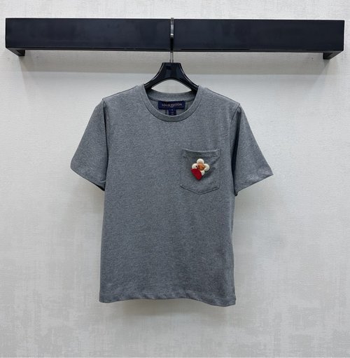 Louis Vuitton Bespoke Cotton Round Neck T-Shirt with Emblem and Pocket Accent