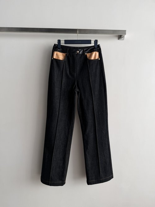 Louis Vuitton Denim Jeans with Vintage Wash and Leather - Trimmed Waistband