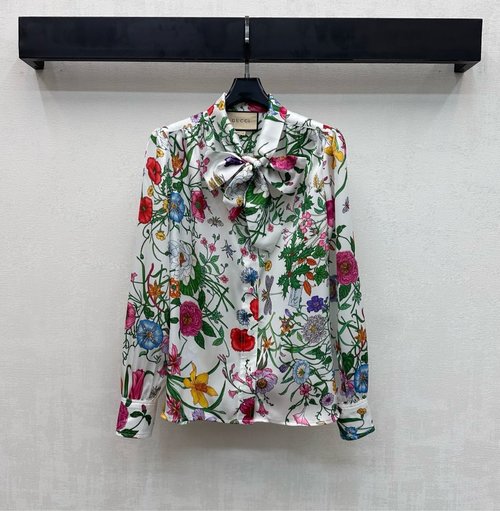 Gucci Silk Button-Down Shirt with Delicate Floral Insect Motif
