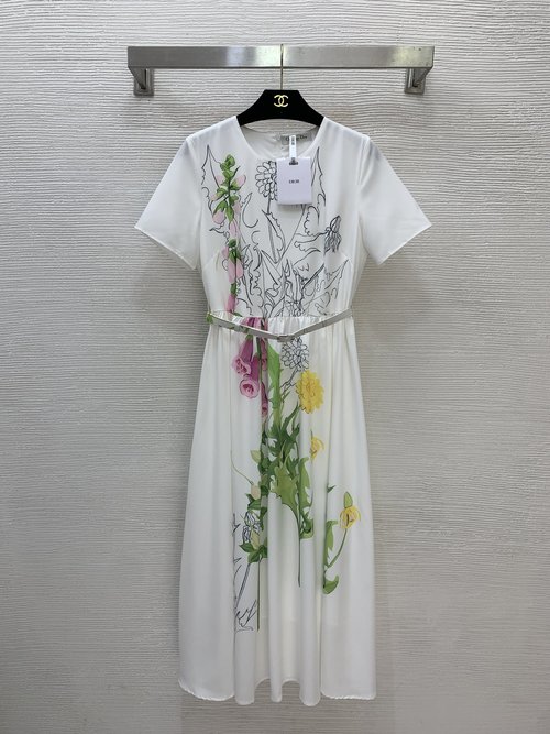 Dior Fashionable Black and White Art Flower Print Dress