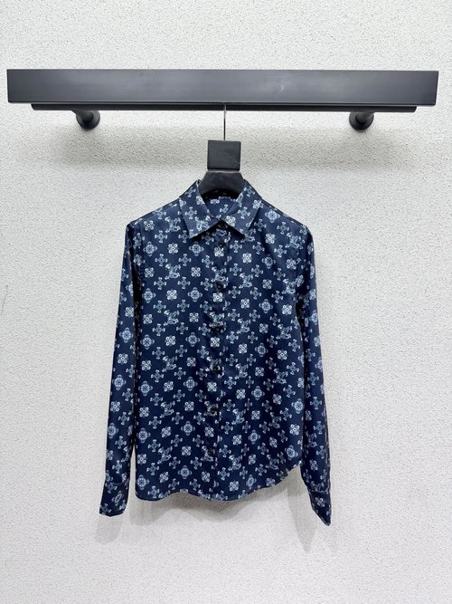 Louis Vuitton Chic Navy Blue Floral Shirt, Sophisticated
