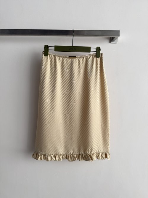Gucci Gold Striped Ruffled Skirt with Double G Print
