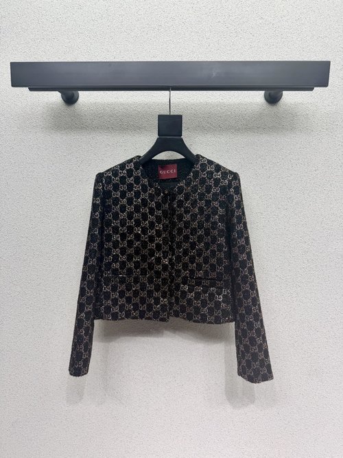 Gucci Black Studded Coat with Dual-Color Rhinestones, Stylish