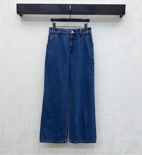Chanel Letter Logo Denim Straight Pants with Signature Decor
