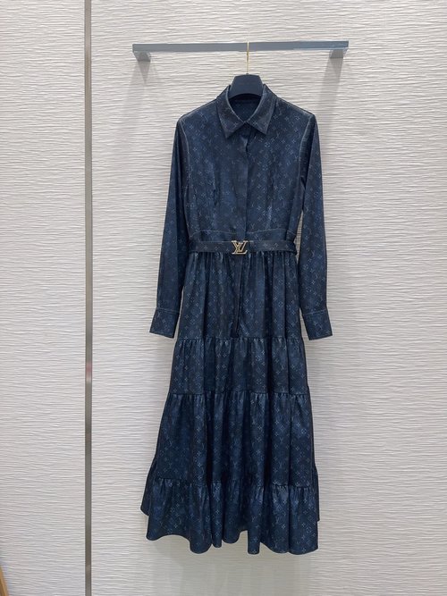 Louis Vuitton Early Spring Dark Floral Collared Shirt Dress