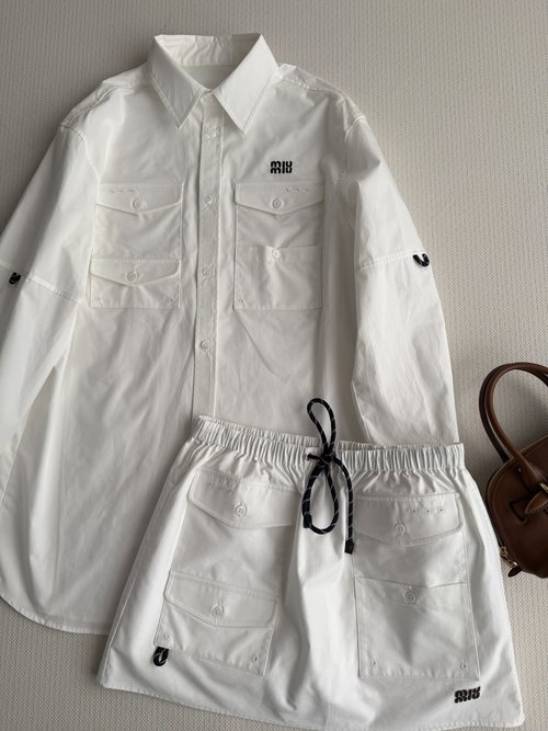 Loro Piana White Cotton Utility Mini Skirt with Adjustable Waist