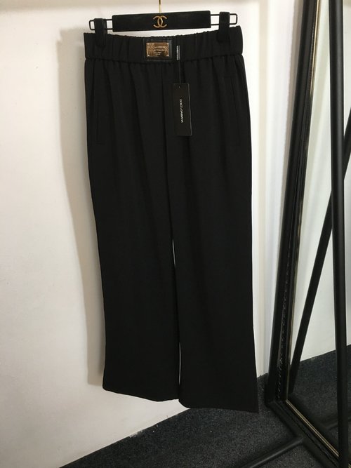 Dolce & Gabbana Black Elastic-Waist Relaxed Fit Wide-Leg Pants