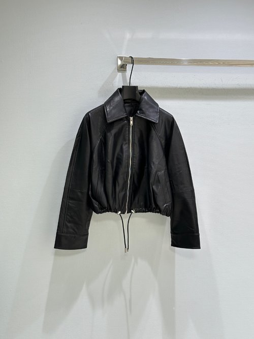 Loewe Leather Zip Jacket with Adjustable Drawstring Waist - Refined Edge