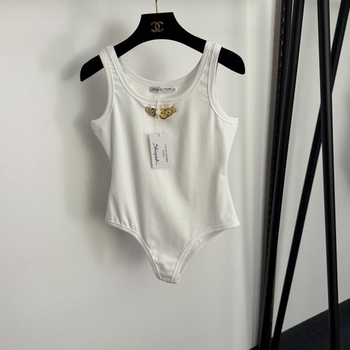 Schiaparelli Luxurious Diamond - Trimmed Strappy Bodysuit in White and Black
