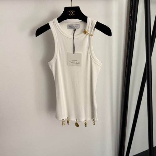 Schiaparelli Golden Pin Decorated Sleeveless Vest with Metal Pendant