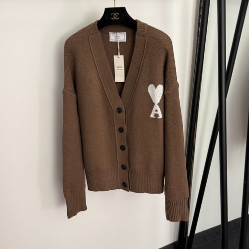 Ami Love Letter V-Neck Long-Sleeve Knit Cardigan in Various Colors