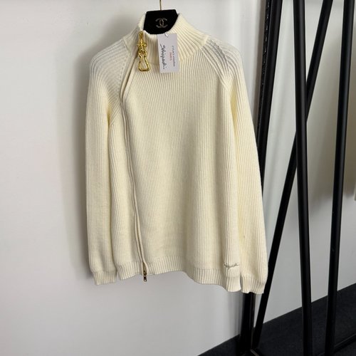 Schiaparelli High-Neck Knit Sweater with Metal Zipper, Multiple Colors