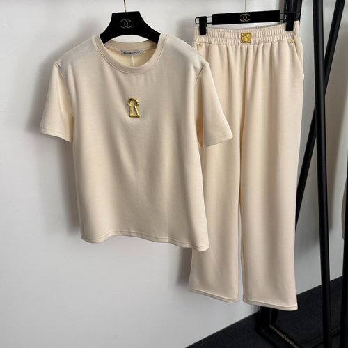 Schiaparelli New Apricot Sports Set with Metal Keyhole T-shirt and Pants