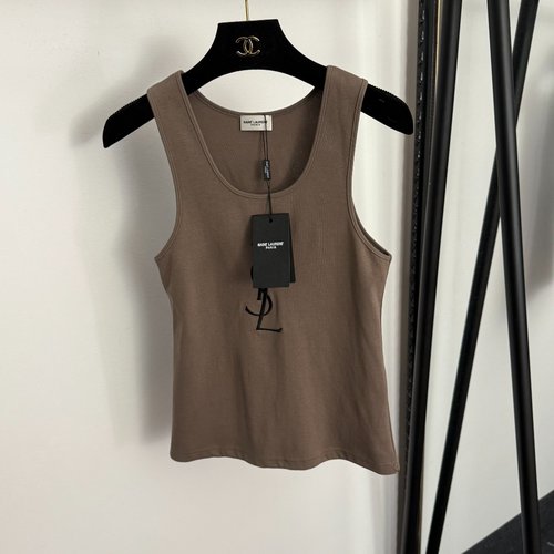 Yves Saint Laurent Brown and Blue Logo-Embroidered Slim Cotton Vest