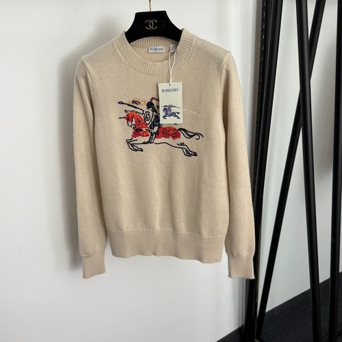 Burberry Warhorse Knight Embroidered Long-Sleeve Wool Pullover in Multiple Colors