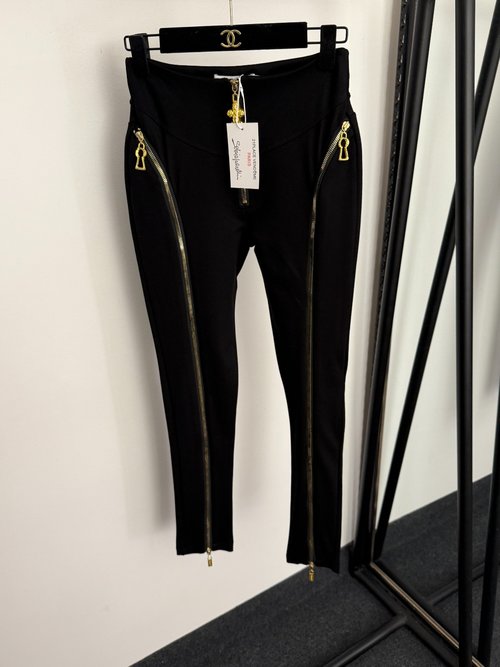 Schiaparelli Irregular Metal Zipper High-Waist Tightening Leggings
