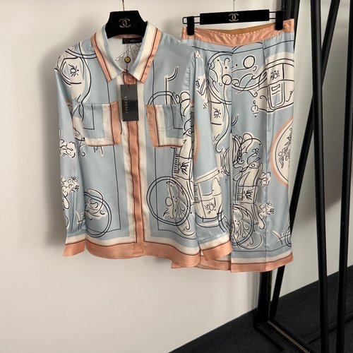 Versace Colorful Pattern Shirt and Wide-Leg Trousers Set