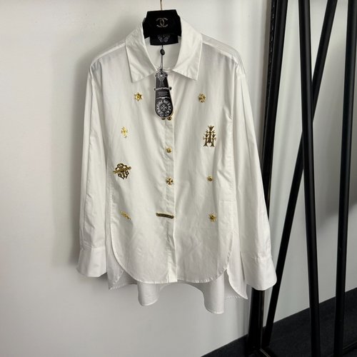 Chrome Hearts Cross Metal Logo Decorated Front-Short-Back-Long Cotton Shirt