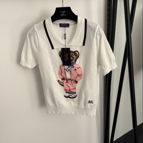 Polo Ralph Lauren New Bear-Embroidery Polo Short-Sleeve Knit Top in Multi-Colors
