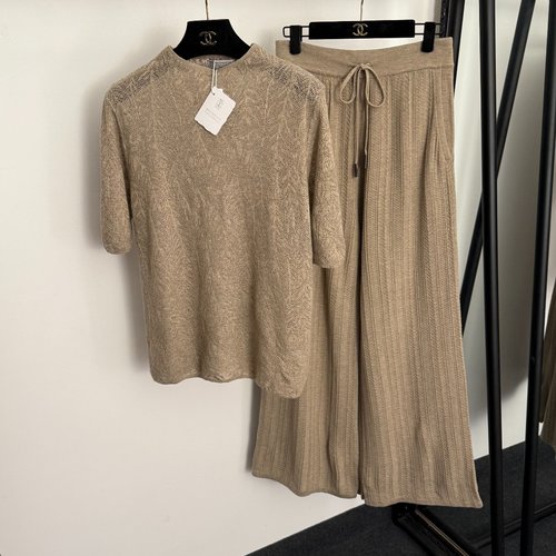 Loewe Bright Silk Blend Knit Set with Wide-Leg Pants