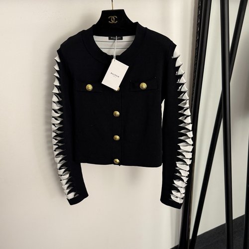Balmain New Dark Lion-head Button Arm-hollowed Knit Cardigan