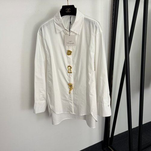 Schiaparelli Devil s Eye Asymmetrical Collar Long-Sleeve Shirt