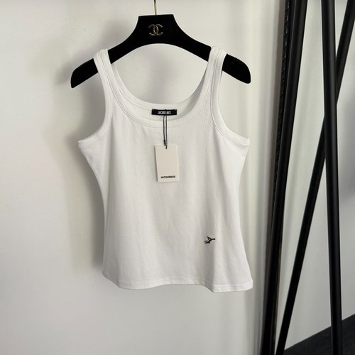 Jacquemus Simple Embroidery Slim Sling Tank Top in White and Black