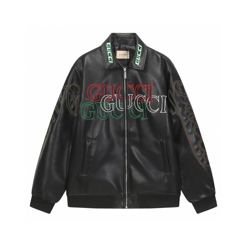 Gucci Full Leather Baseball Jacket of High - end Craft