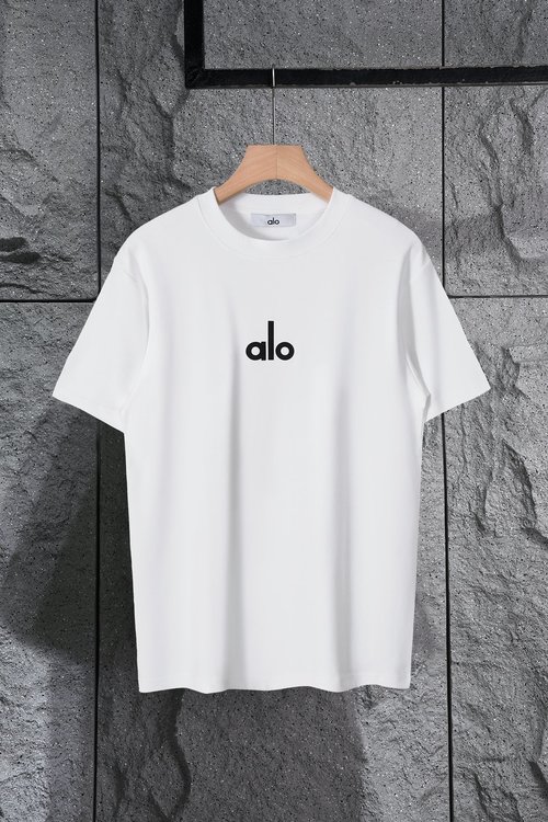 Alo New Logo Embossed Round Neck T-Shirt in Multiple Colors