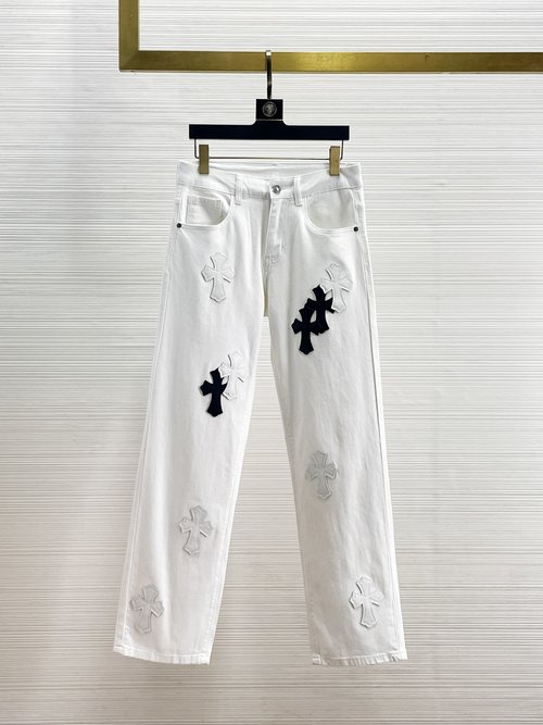Chrome Hearts Patchwork Washed Jeans with High Elasticity