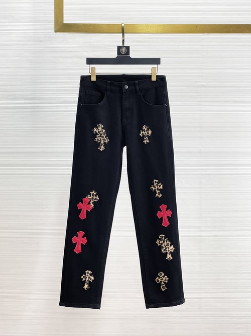 Chrome Hearts Patchwork Washed Jeans with High Elasticity