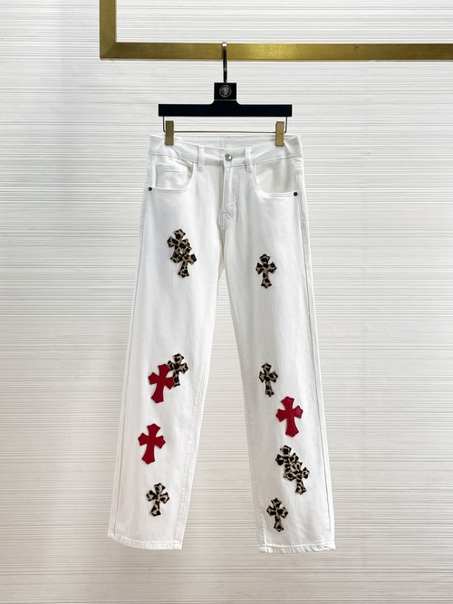 Chrome Hearts Patchwork Washed Jeans with High Elasticity