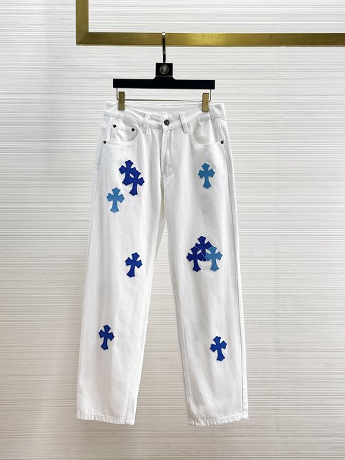 Chrome Hearts Patchwork Washed Jeans with High Elasticity