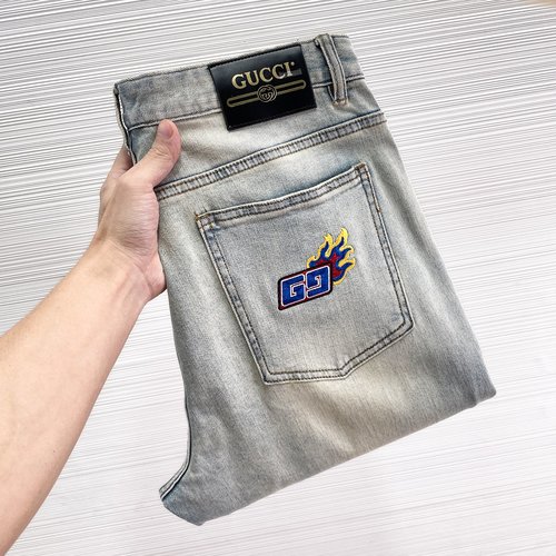 Gucci Original Design Distressed Jeans with Embroidery