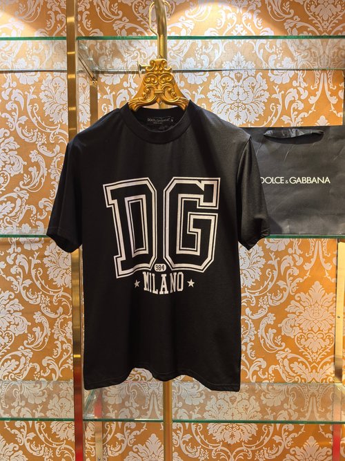 Dolce & Gabbana Cotton T-shirt with Chest DG Print, White/Black
