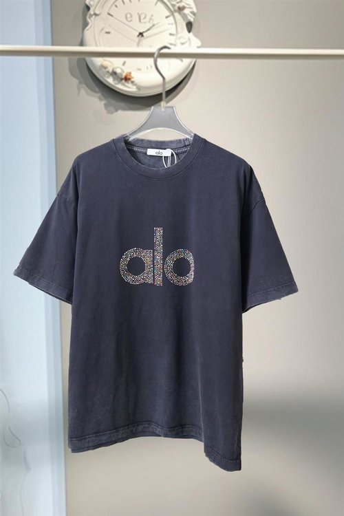 Alo Heavy-Washed Short Sleeve T-Shirt with Logo and Beads