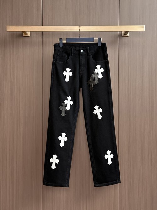 Chrome Hearts Patchwork Distressed Jeans with High Comfort